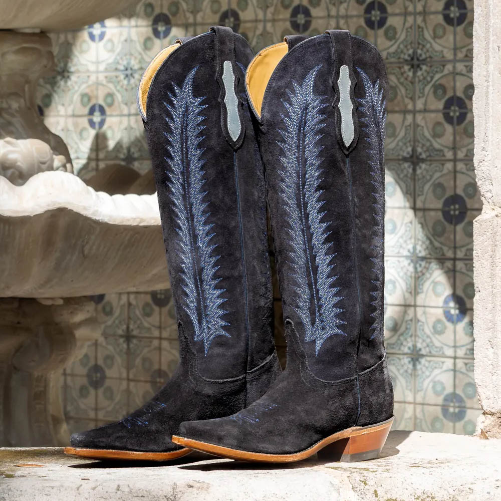 Featured Styles: Women’s Maybelle 17 inch Suede Boot in blue. Shop Maybelle 17 inch Suede Boot.